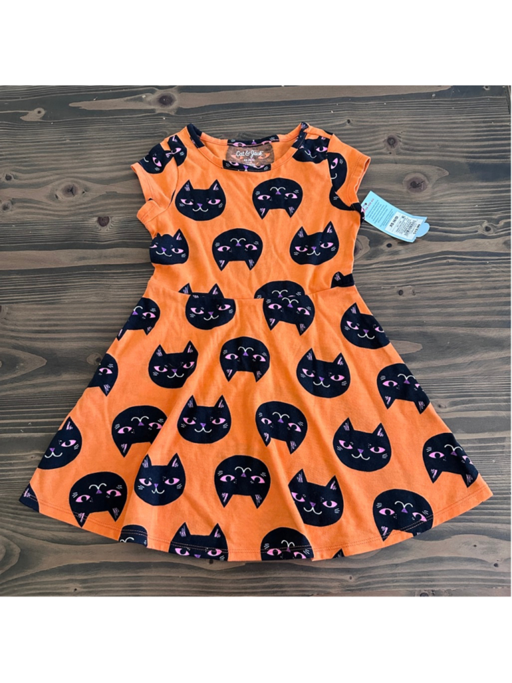 NWT Cat & Jack Girls Cat Dress XS 4/5 Orange Halloween